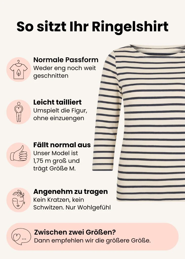 Ringelshirt Damen 3/4-Arm aus Bio-Baumwolle – Ecru/Navy