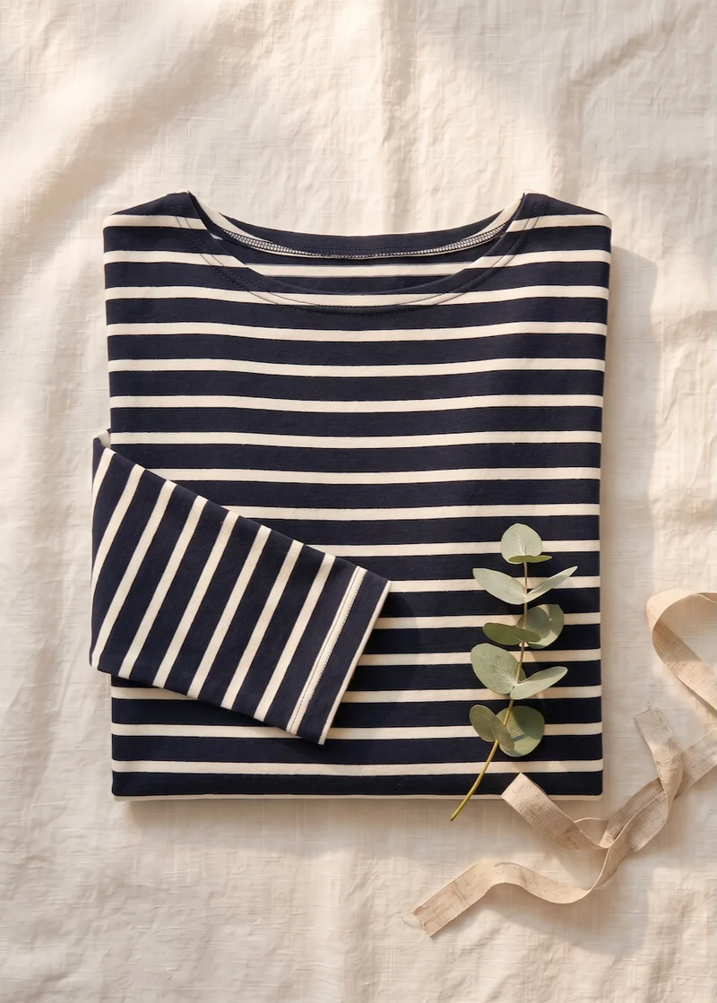 Ringelshirt Damen 3/4-Arm aus Bio-Baumwolle – Navy/Ecru