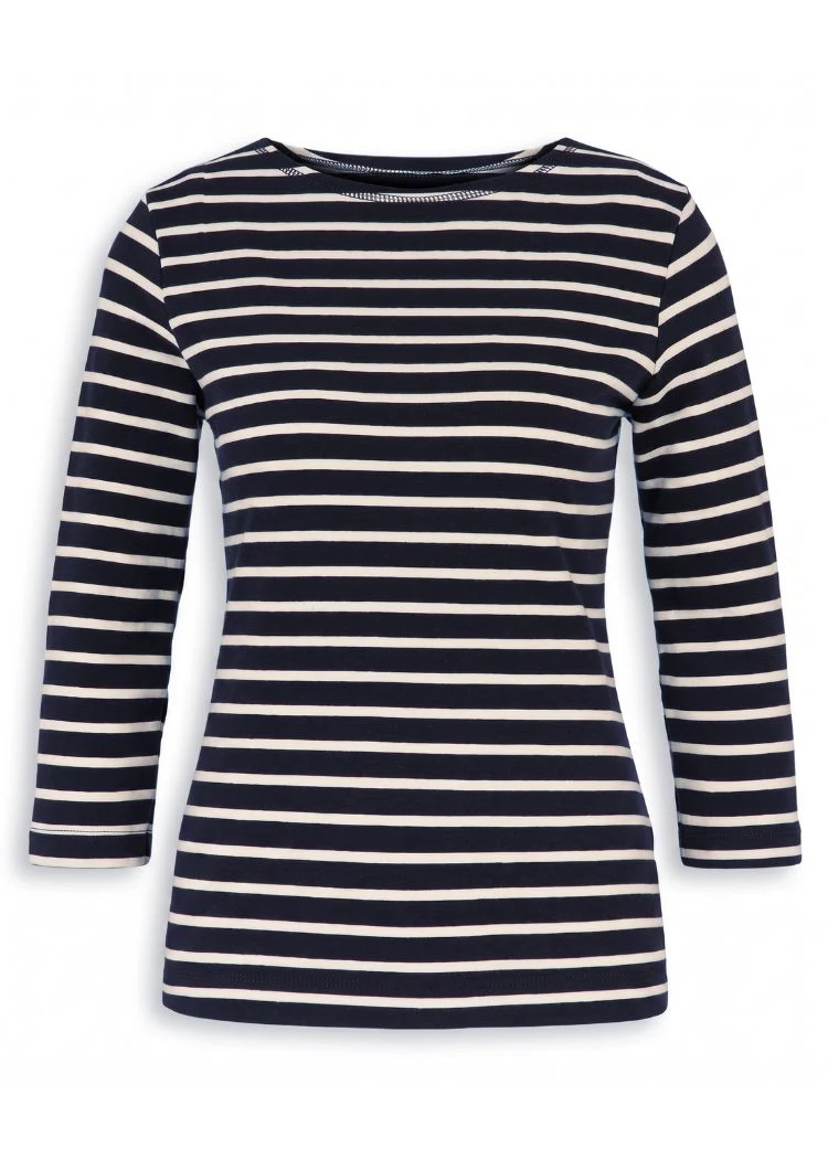 Ringelshirt Damen 3/4-Arm aus Bio-Baumwolle – Navy/Ecru