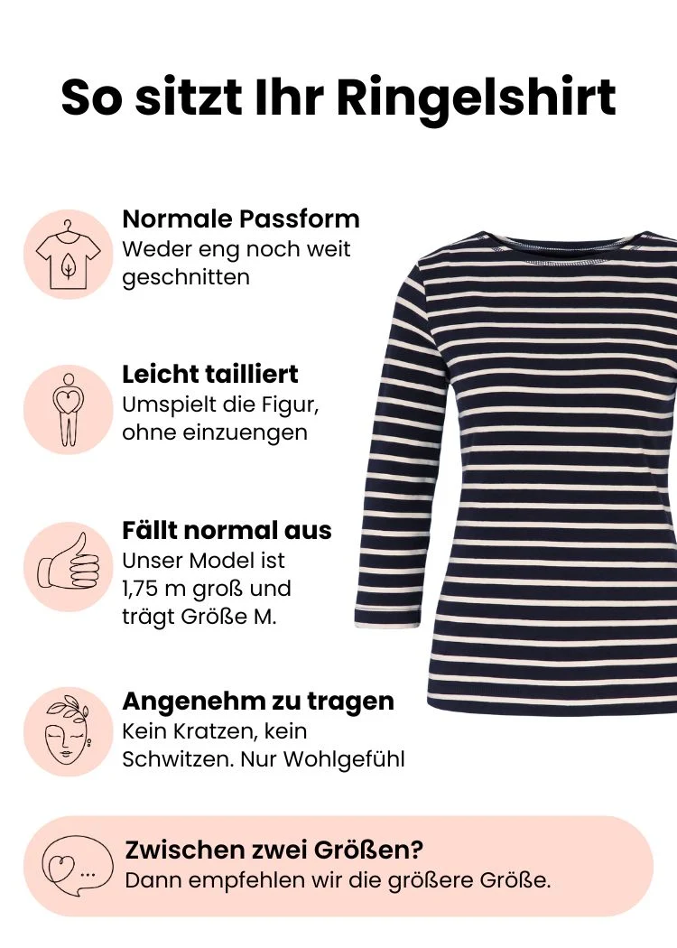 Ringelshirt Damen 3/4-Arm aus Bio-Baumwolle – Navy/Ecru