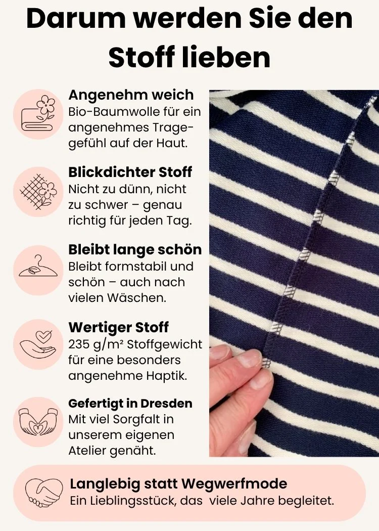 Ringelshirt Damen 3/4-Arm aus Bio-Baumwolle – Navy/Ecru