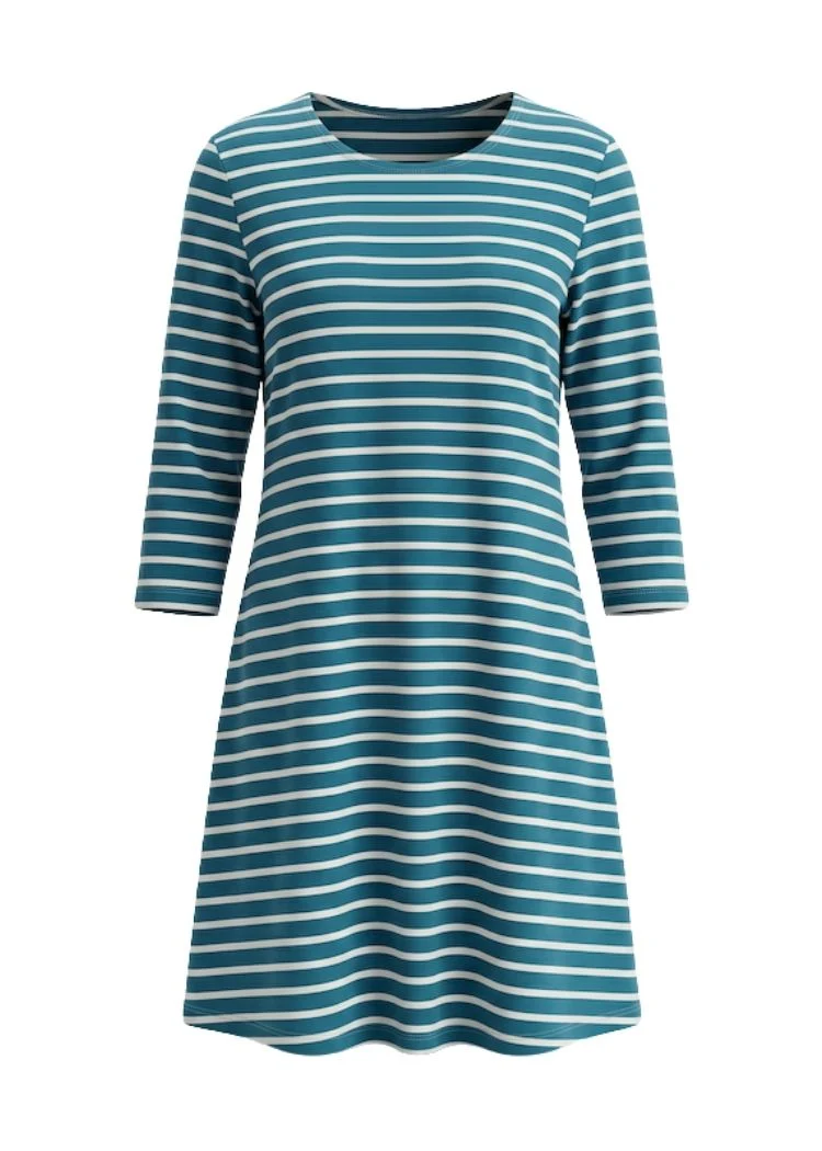 Streifenkleid Damen Bio-Baumwolle – Petrol/Weiß
