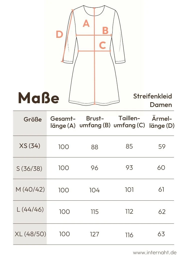 Streifenkleid Damen Bio-Baumwolle – Ecru/Navy