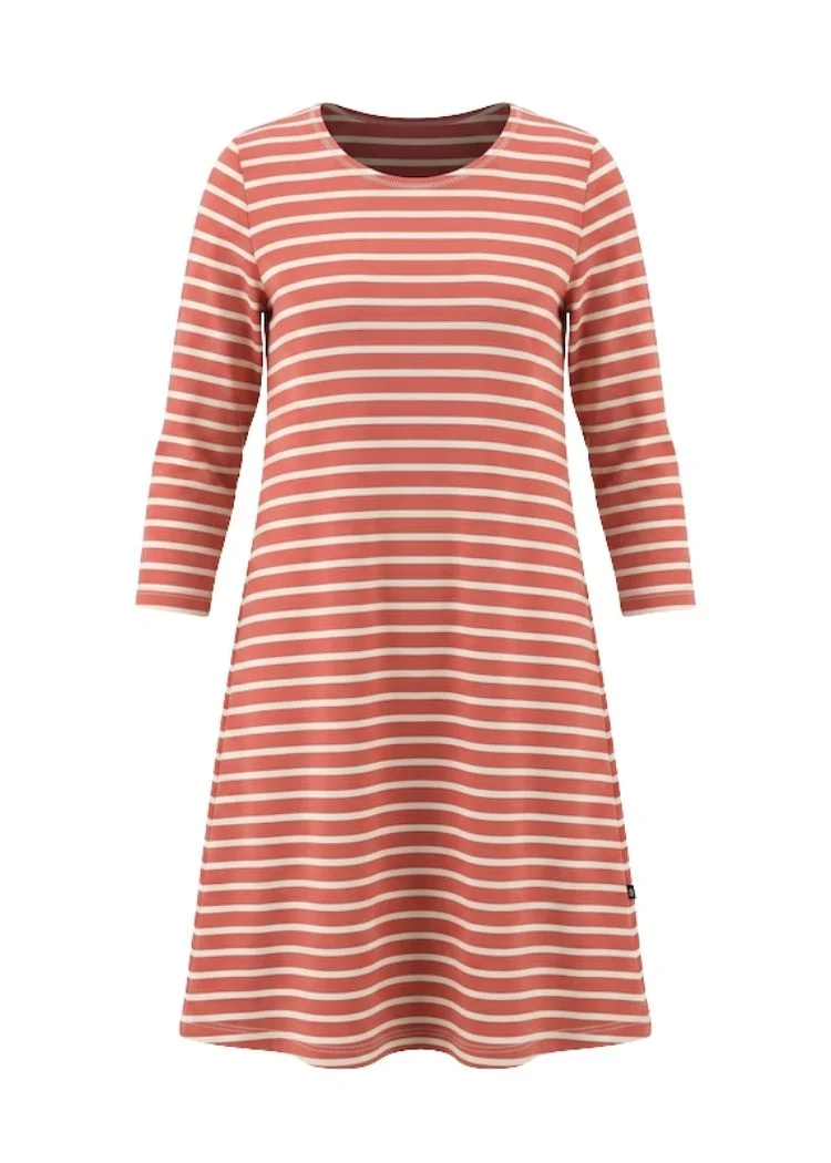 Streifenkleid Damen Bio-Baumwolle – Rosenholz/Ecru