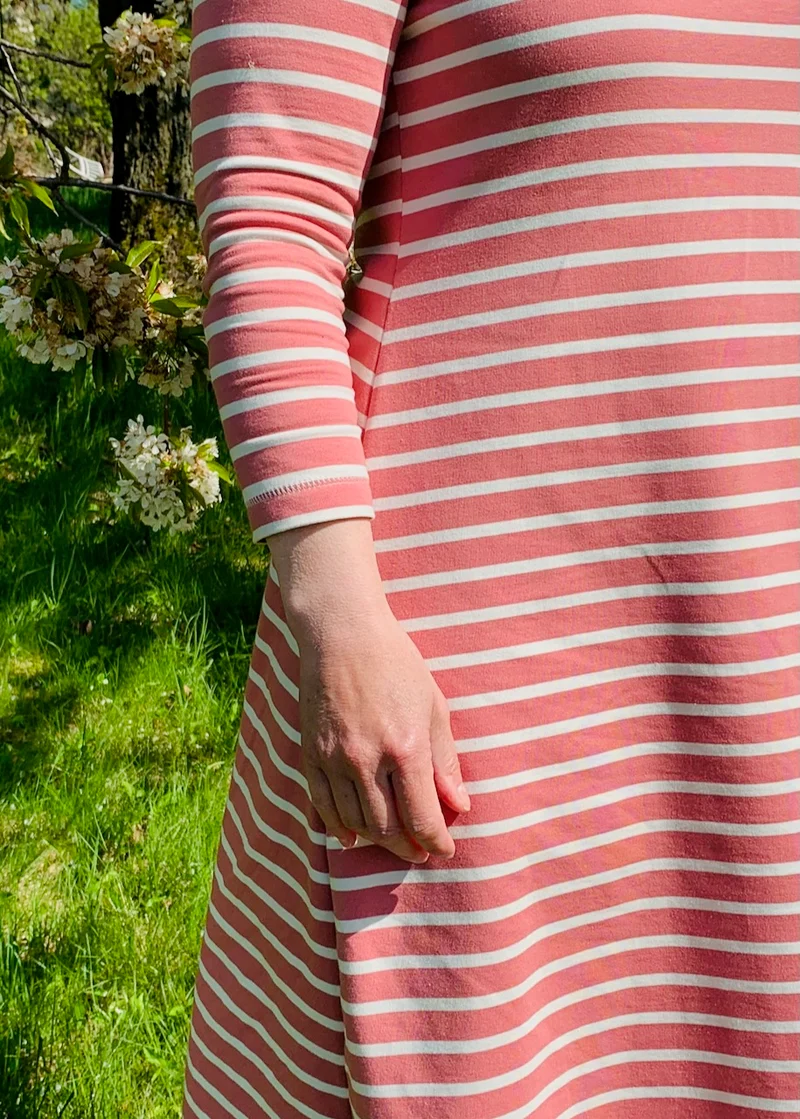 Streifenkleid Damen Bio-Baumwolle – Rosenholz/Ecru