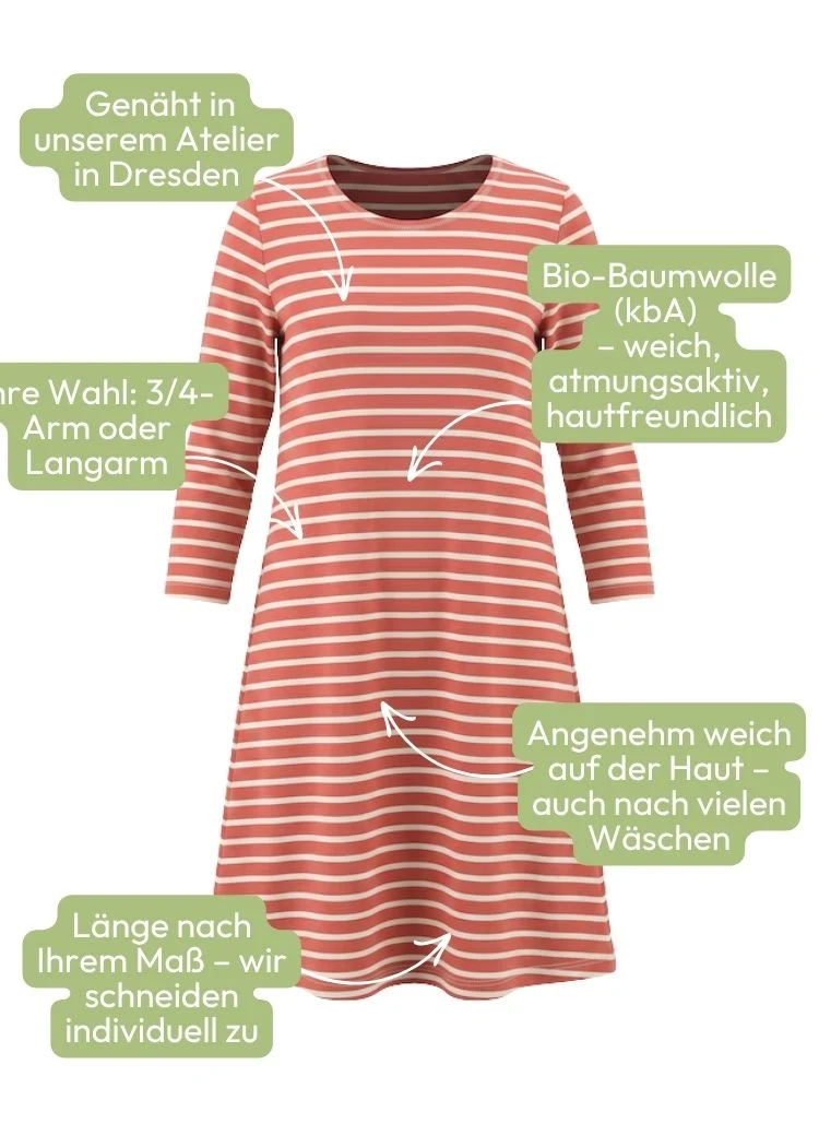 Streifenkleid Damen Bio-Baumwolle – Rosenholz/Ecru