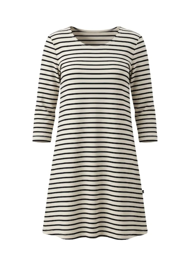 Streifenkleid Damen Bio-Baumwolle – Ecru/Navy