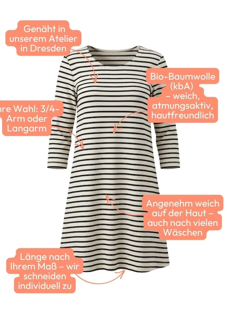 Streifenkleid Damen Bio-Baumwolle – Ecru/Navy