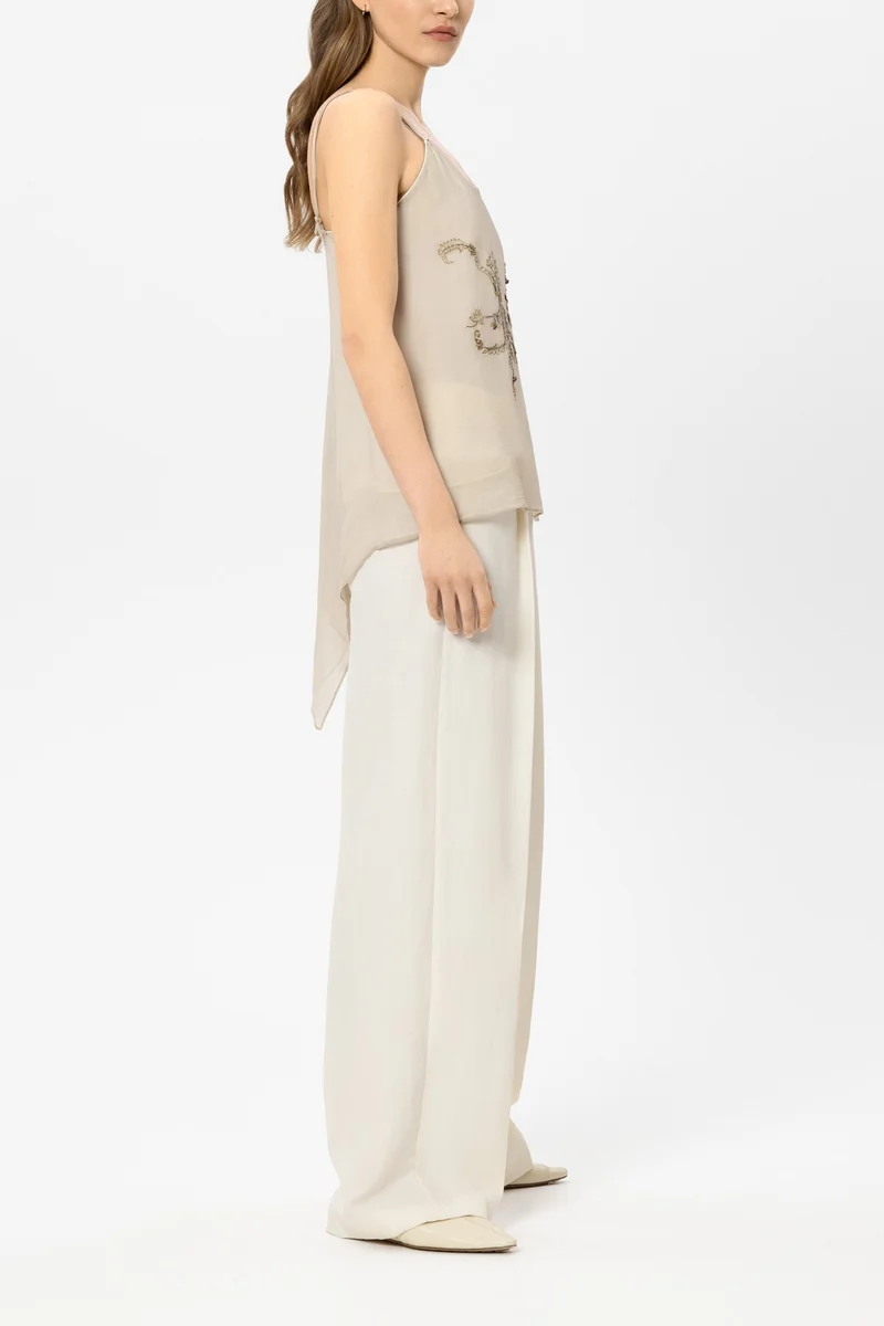 Luisa Cerano Damen Wideleg-Pants aus Leinen-Mix Milk
