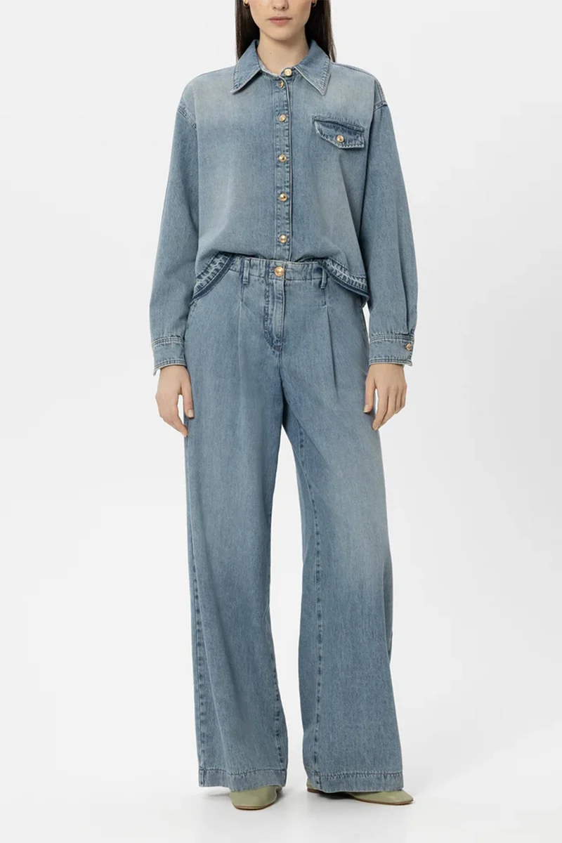 Luisa Cerano Damen Denim-Hemd mit Raw-Saum Blau