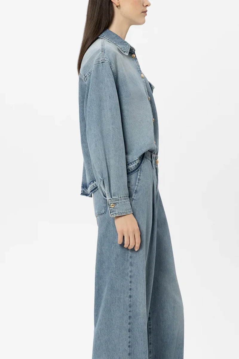 Luisa Cerano Damen Denim-Hemd mit Raw-Saum Blau