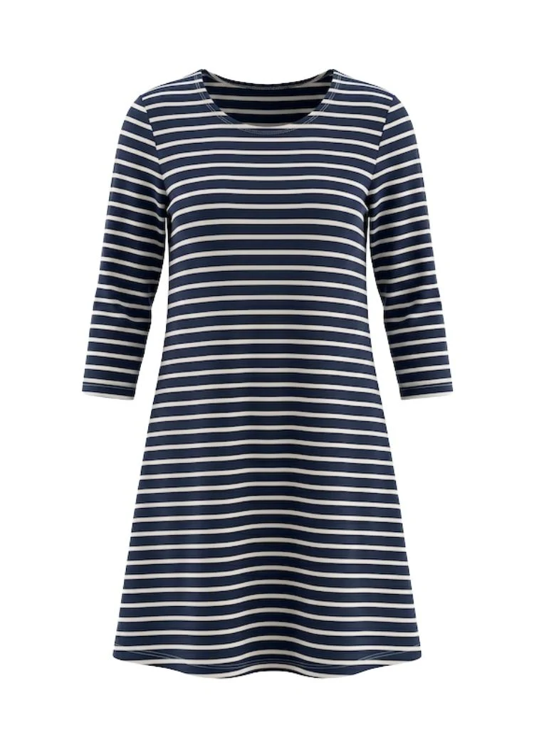 Streifenkleid Damen Bio-Baumwolle – Navy/Ecru