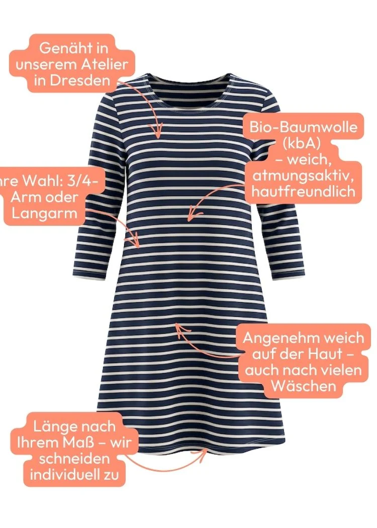 Streifenkleid Damen Bio-Baumwolle – Navy/Ecru