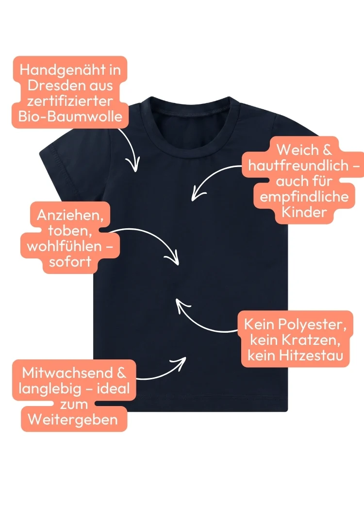 Kinder T-Shirt Bio-Baumwolle Uni – Dunkelblau