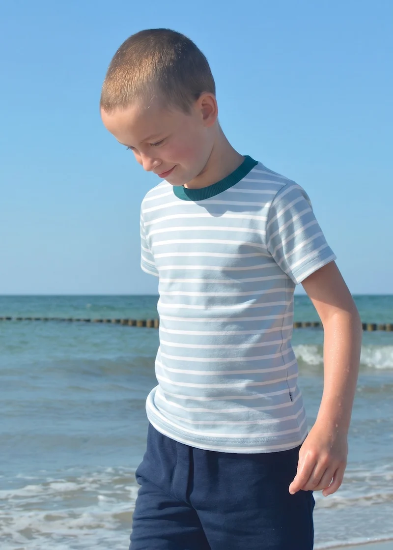 Kinder T-Shirt Bio-Baumwolle – Hellblau/Weiß