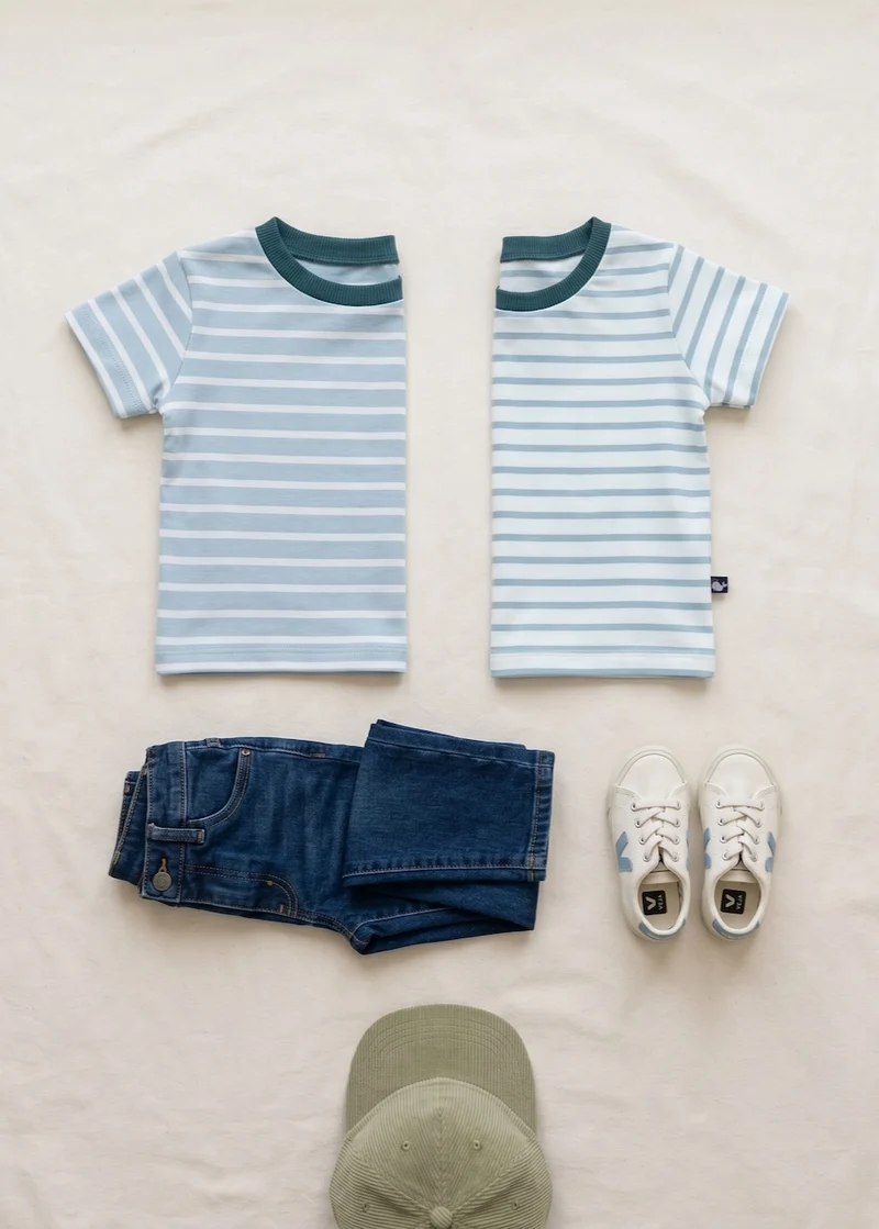 Kinder T-Shirt Bio-Baumwolle – Weiß/Hellblau