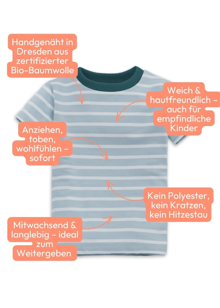 Kinder T-Shirt Bio-Baumwolle – Hellblau/Weiß