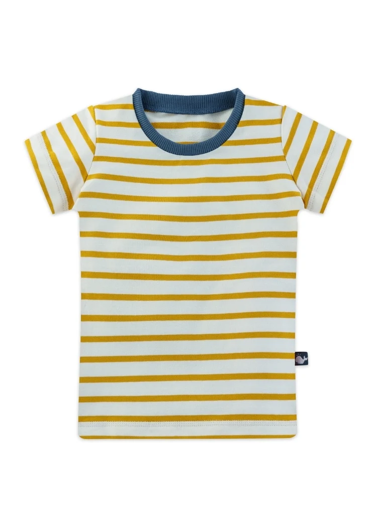 Kinder T-Shirt Bio-Baumwolle – Weiß/Senfgelb