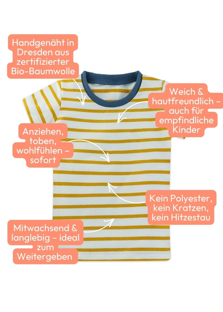 Kinder T-Shirt Bio-Baumwolle – Weiß/Senfgelb