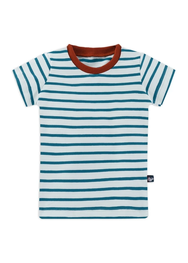 Kinder T-Shirt Bio-Baumwolle - Weiß/Petrol