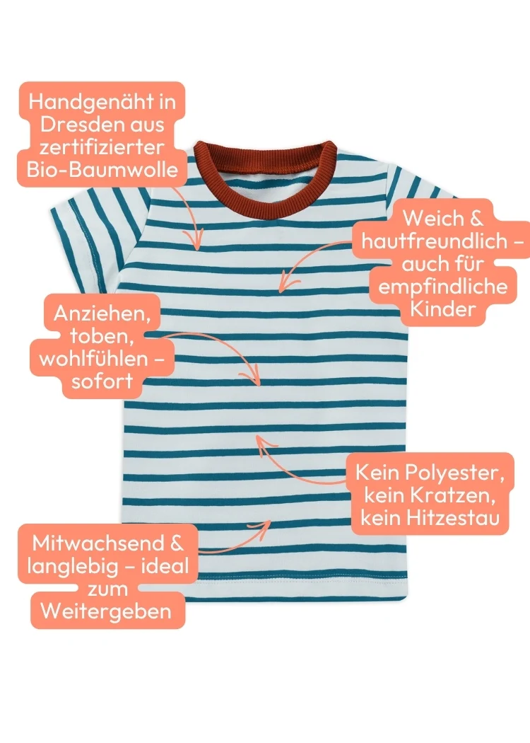 Kinder T-Shirt Bio-Baumwolle - Weiß/Petrol