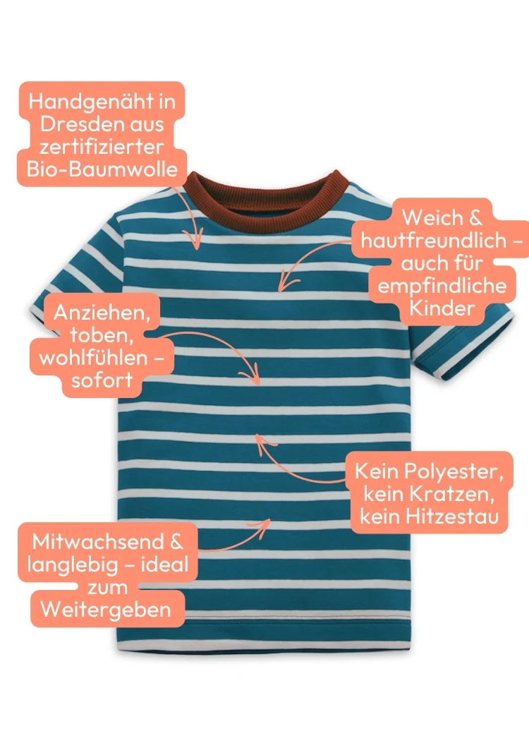 Kinder T-Shirt Bio-Baumwolle - Petrol/Weiß