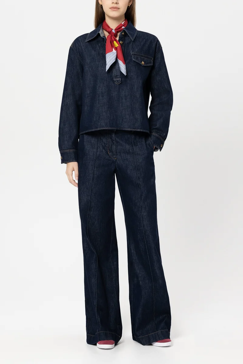 Luisa Cerano Damen Denim-Bluse Navy