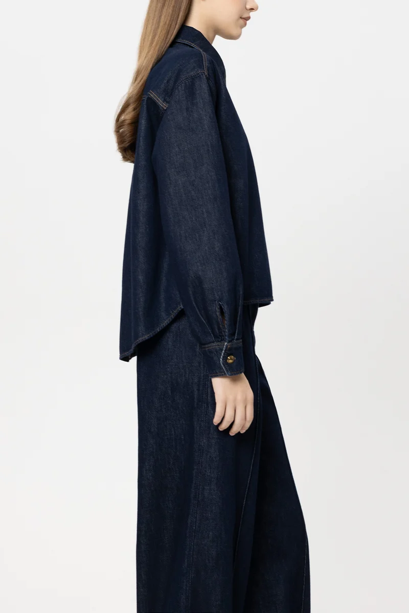 Luisa Cerano Damen Denim-Bluse Navy