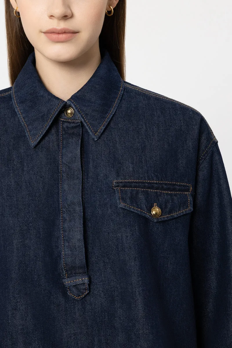 Luisa Cerano Damen Denim-Bluse Navy