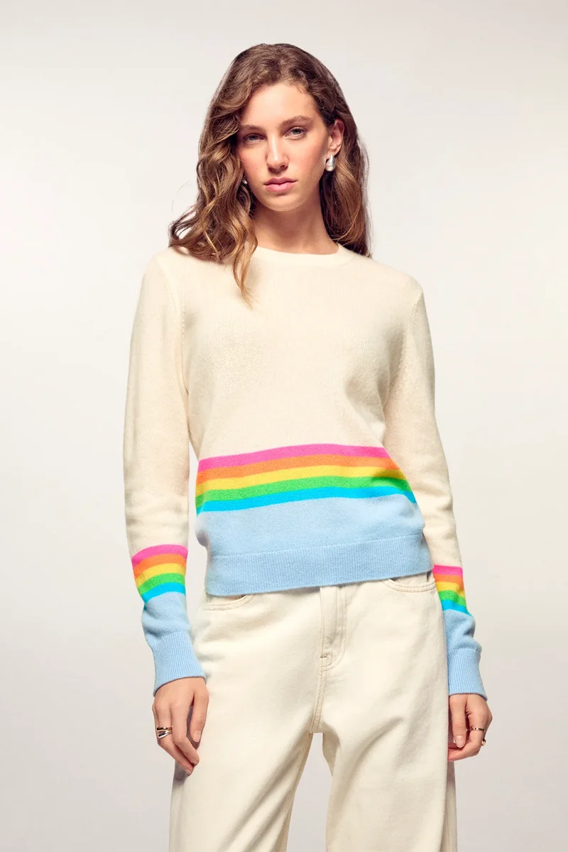FROM FUTURE Damen Kaschmirpullover Beige/Baby Blue