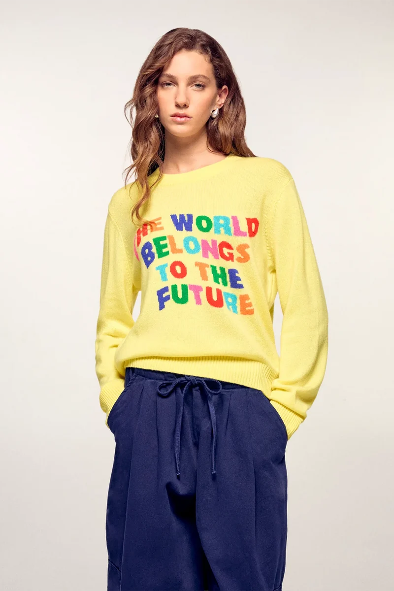 FROM FUTURE Damen Kaschmirpullover Intarsia Star Yellow