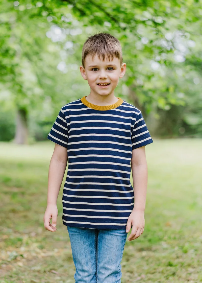 Kinder T-Shirt Bio-Baumwolle - Navy/Ecru