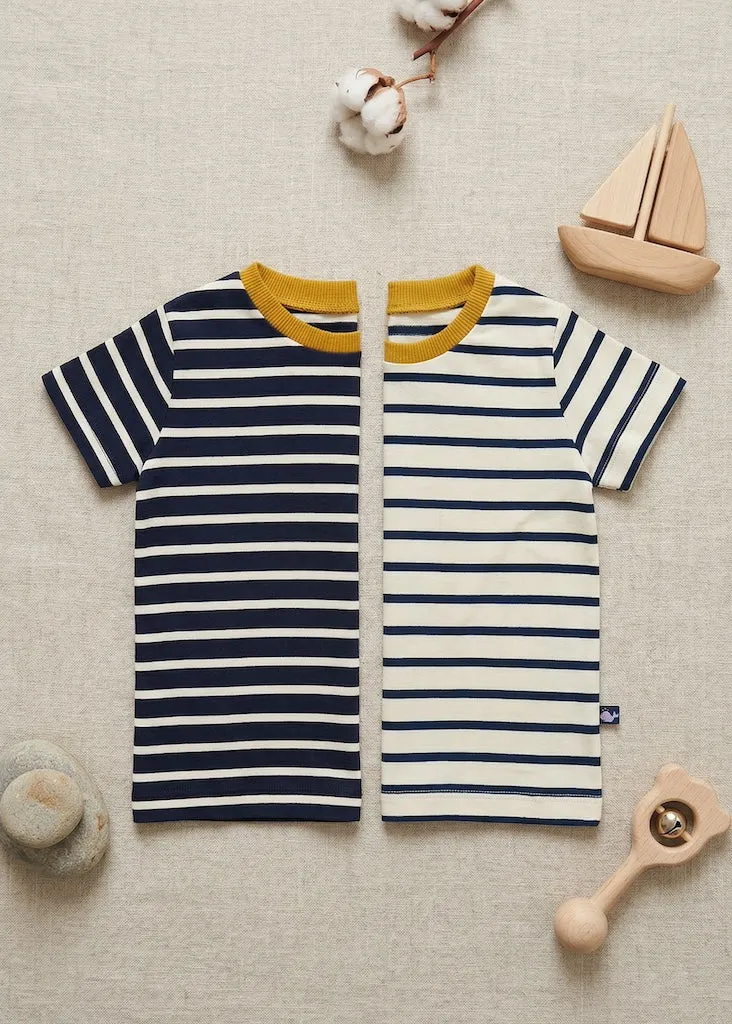 Kinder T-Shirt Bio-Baumwolle - Navy/Ecru