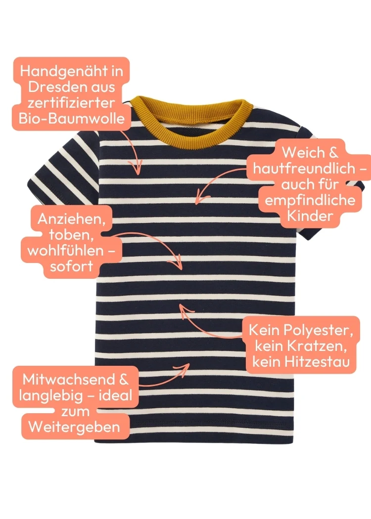 Kinder T-Shirt Bio-Baumwolle - Navy/Ecru