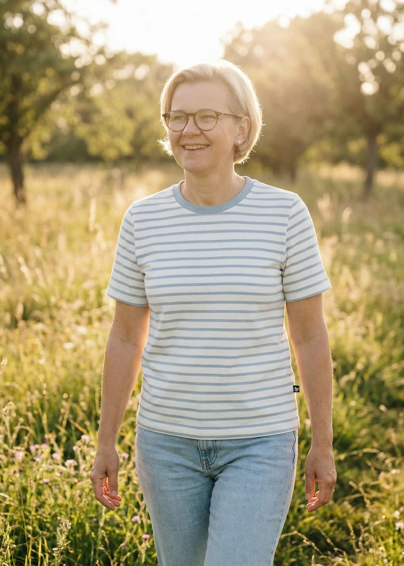 T-Shirt Bio-Baumwolle Damen (Weiß/Hellblau)