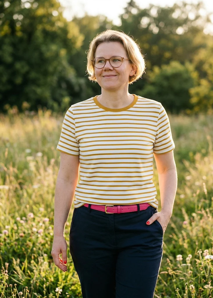 T-Shirt Bio-Baumwolle Damen (Weiß/Senfgelb)