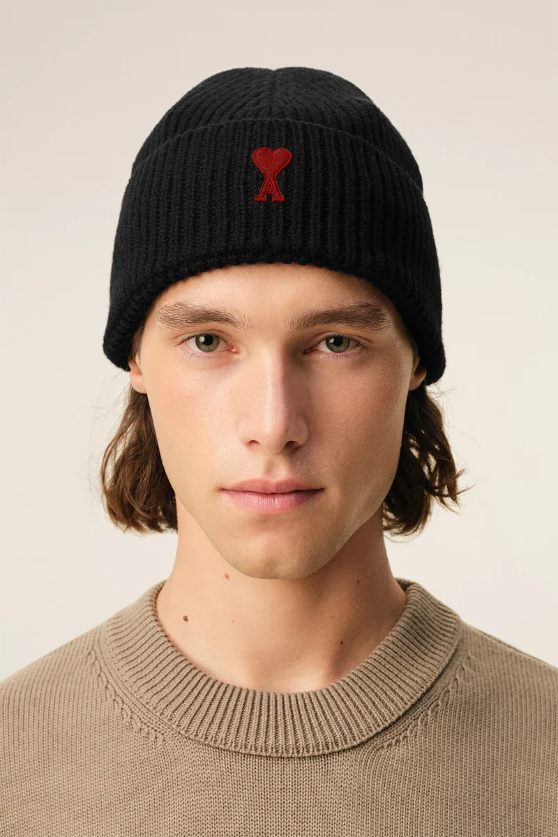 AMI Paris Herren Strickmütze Schwarz
