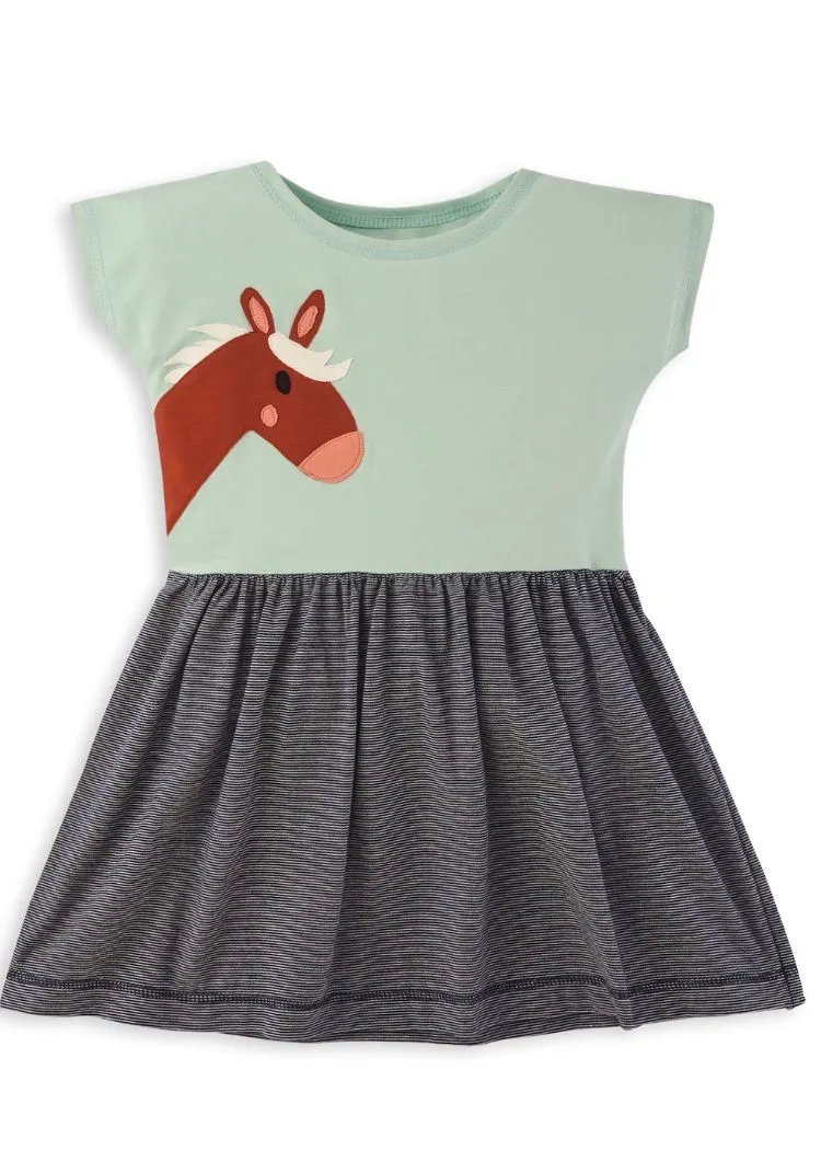 Sommerkleid Mädchen aus Bio-Baumwolle mit Pferd