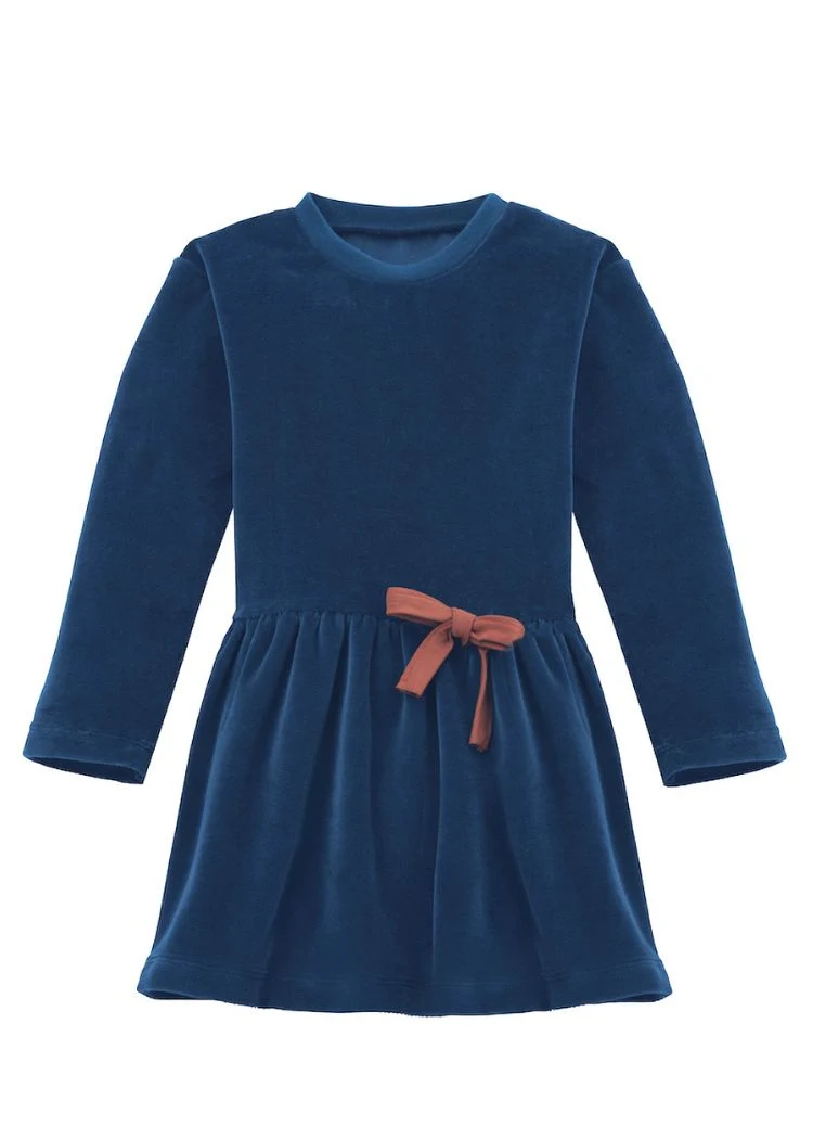 Samt Kleid für Mädchen (Dunkelblau) - 100% Biobaumwolle
