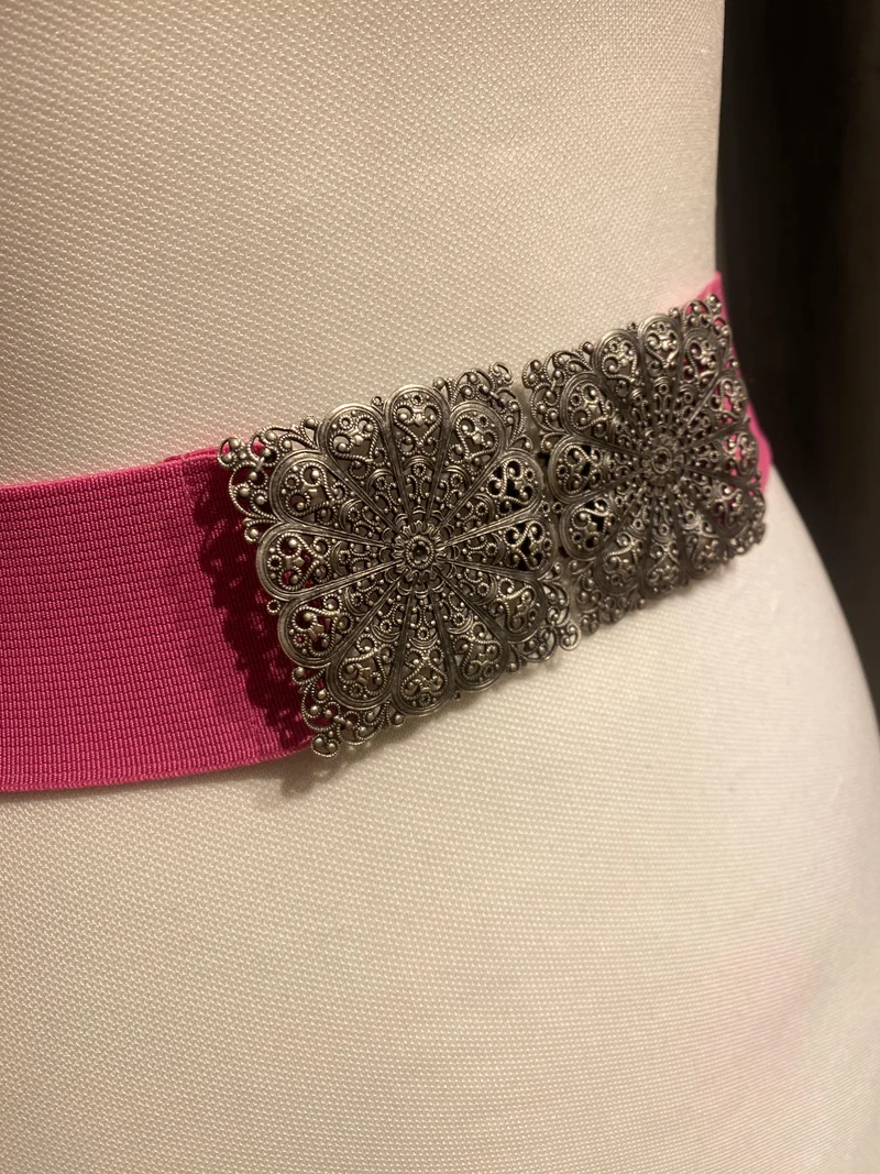 Trachtengürtel Stretch Goldstich pink/silber