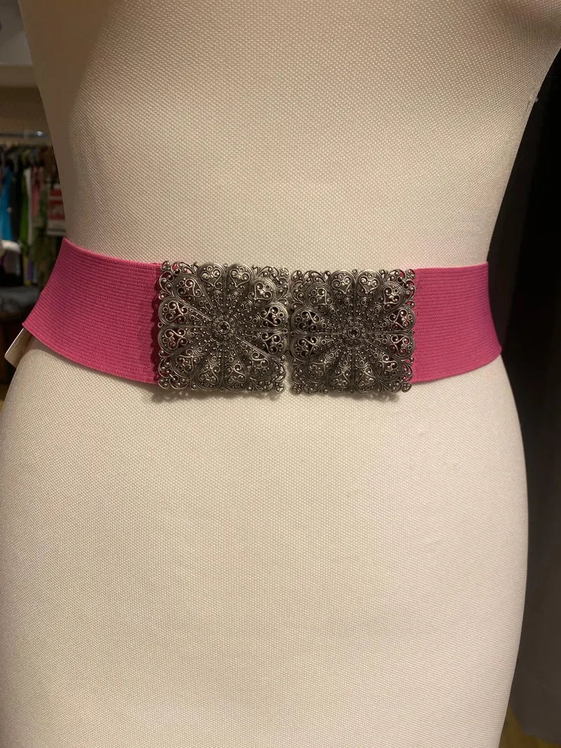 Trachtengürtel Stretch Goldstich pink/silber
