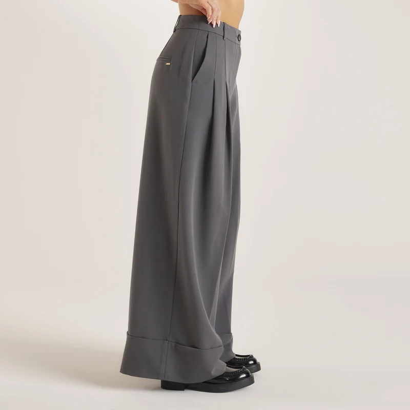 Tailored-Aufschlaghose - Anthrazit