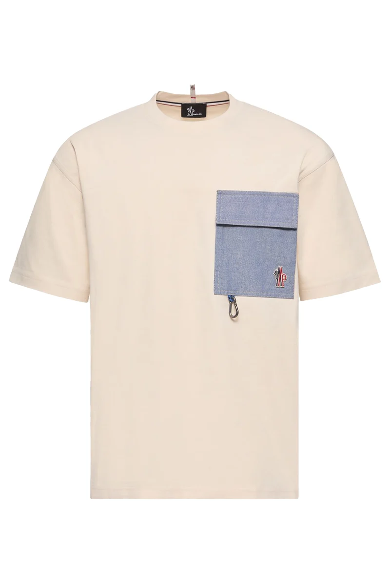 Moncler Grenoble Herren T-Shirt mit Brusttasche Natur-Weiss