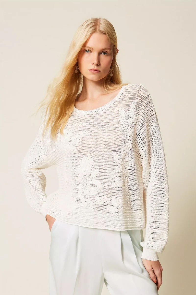 Twin Set Damen Strickpullover Natur-Weiss