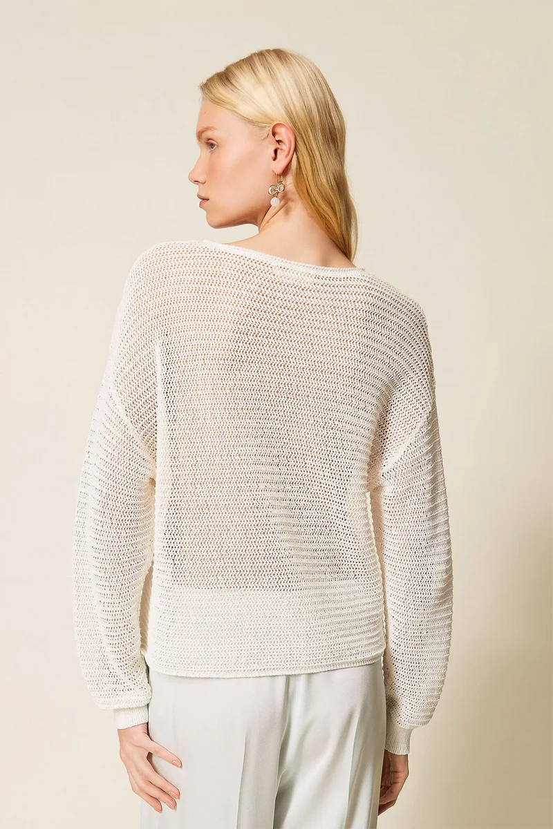 Twin Set Damen Strickpullover Natur-Weiss