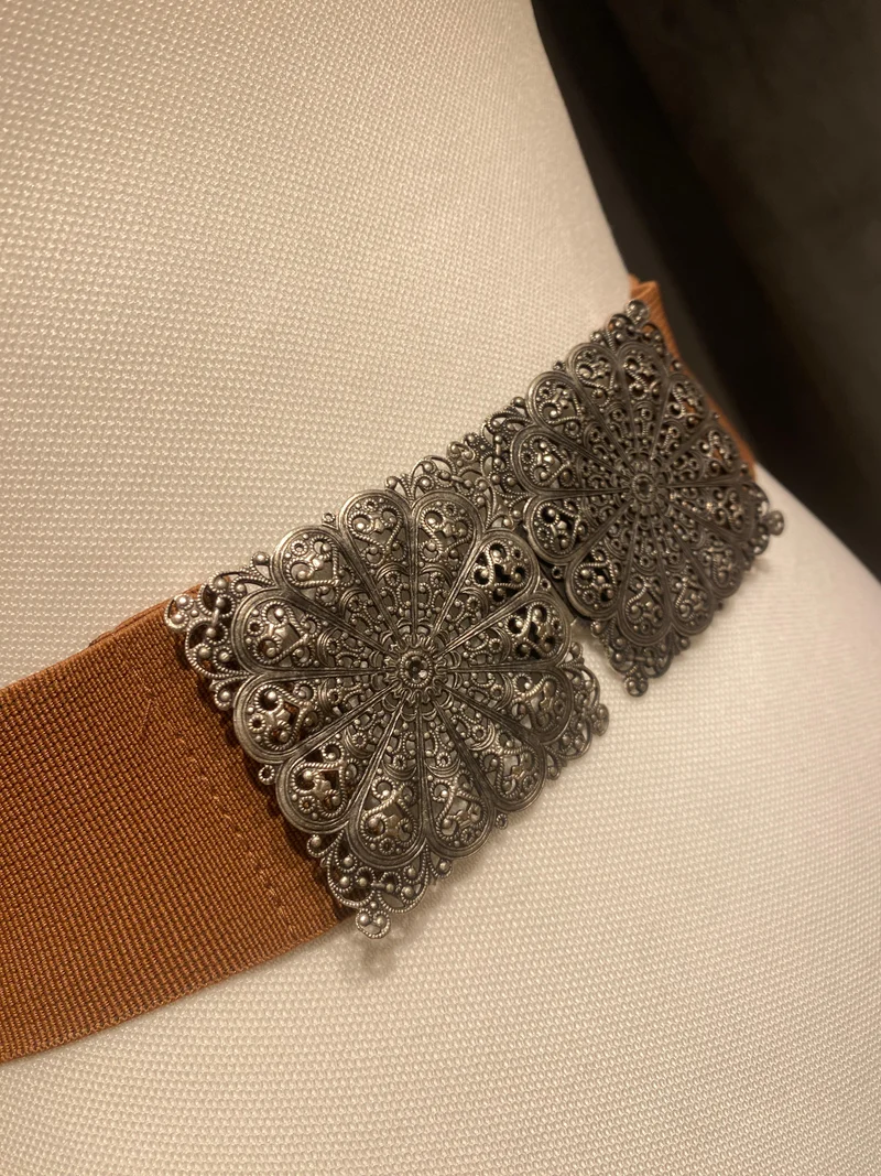 Trachtengürtel Stretch Goldstich hellbraun/silber