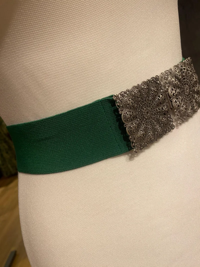 Trachtengürtel Stretch Goldstich grün/silber