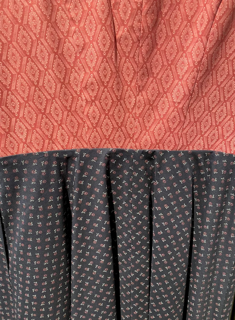 Vintage Baumwolldirndl Goldstich altrosa-blau creme 65cm