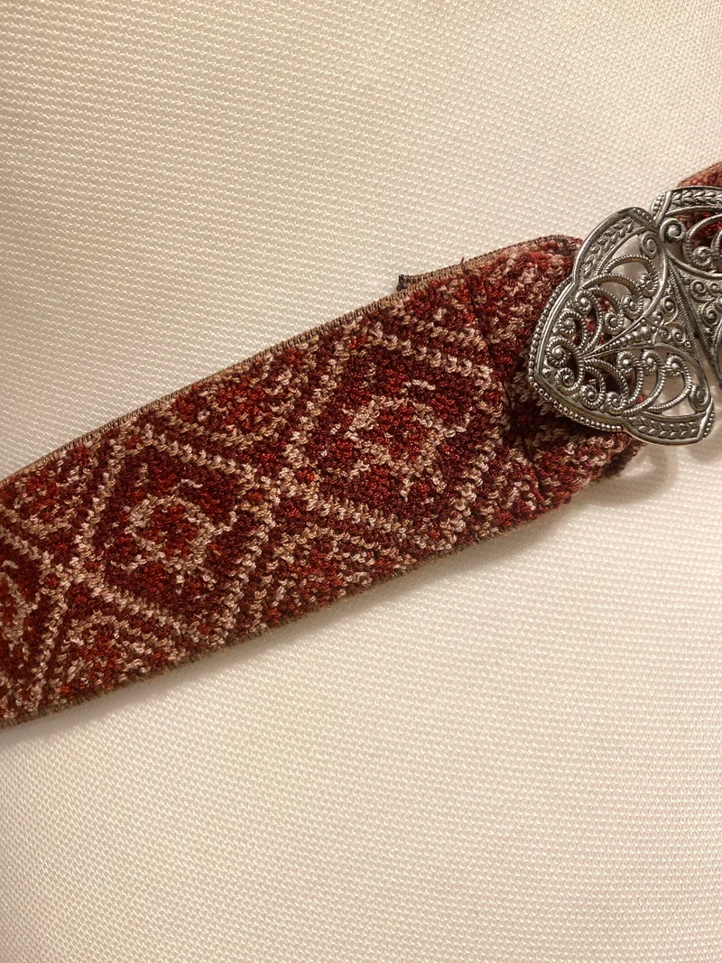 Trachtengürtel Stretch Goldstich dunkelrot/beige/silber