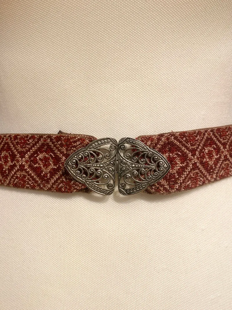 Trachtengürtel Stretch Goldstich dunkelrot/beige/silber